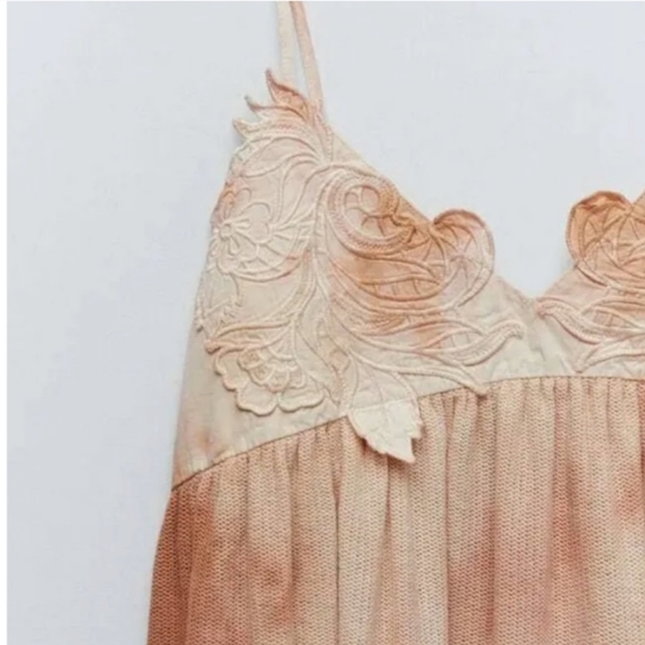 Zara tie dye embroidered applique beige rose knit midi maxi dress size medium M - Picture 9 of 11